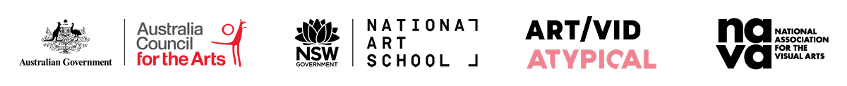Logos for Australia Council, National Art School, Art/Vid, Atypical, and NAVA