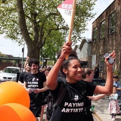Libita Clayton takes part in Bristol relay race, Paying Artists Campaign, May 2015. 