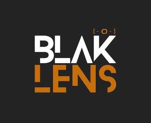 Blak Lens logo with the words 'BLAK LENS' in white and orange text.