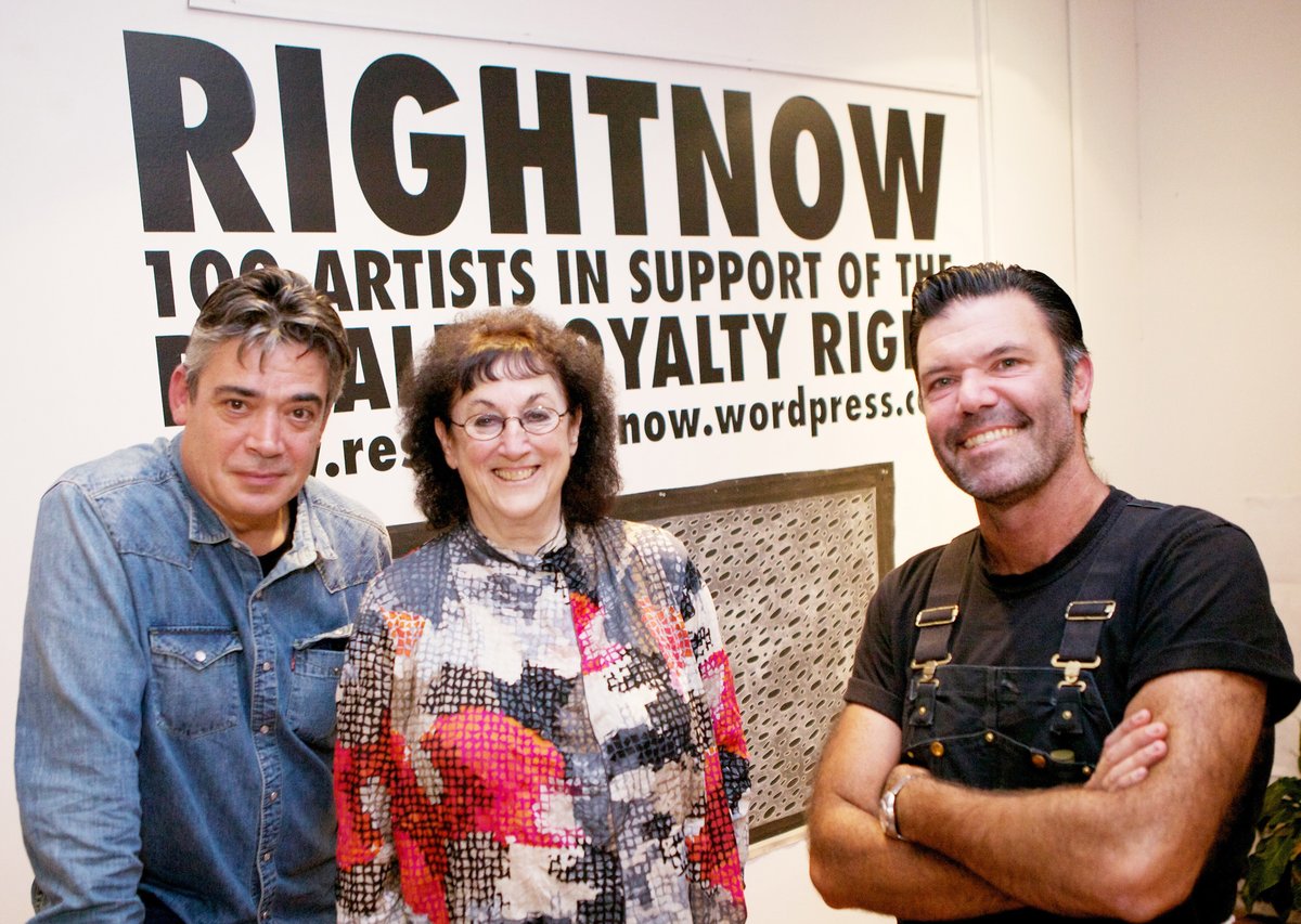 Opening night for RIGHTNOW exhibition. L to R: Matthew Johnson, Tamara Winikoff and Blak Douglas (aka Adam Hill).